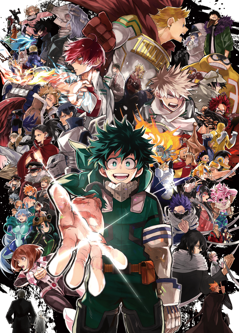 6+boys, 6+girls, :d, adjusting_clothes, adjusting_headwear, all_for_one_(boku_no_hero_academia), all_might, amajiki_tamaki