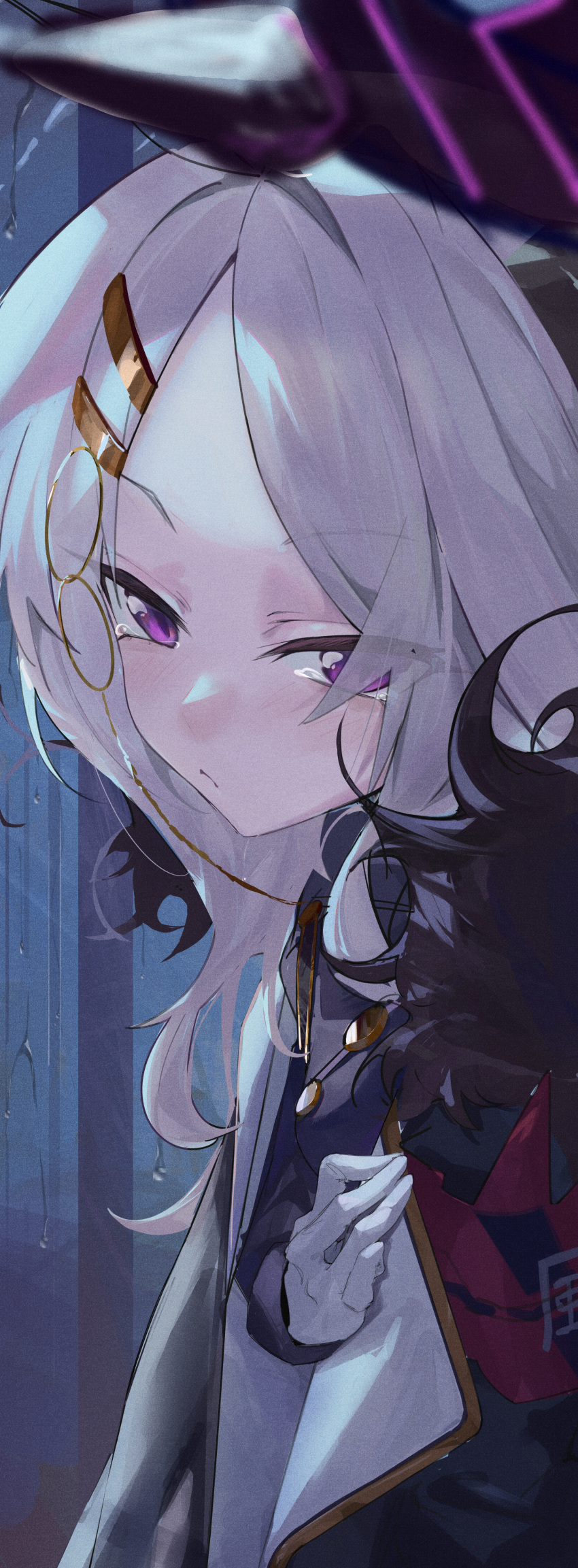 1girl, absurdres, ahoge, armband, bangs, blue_archive, crying, crying_with_eyes_open