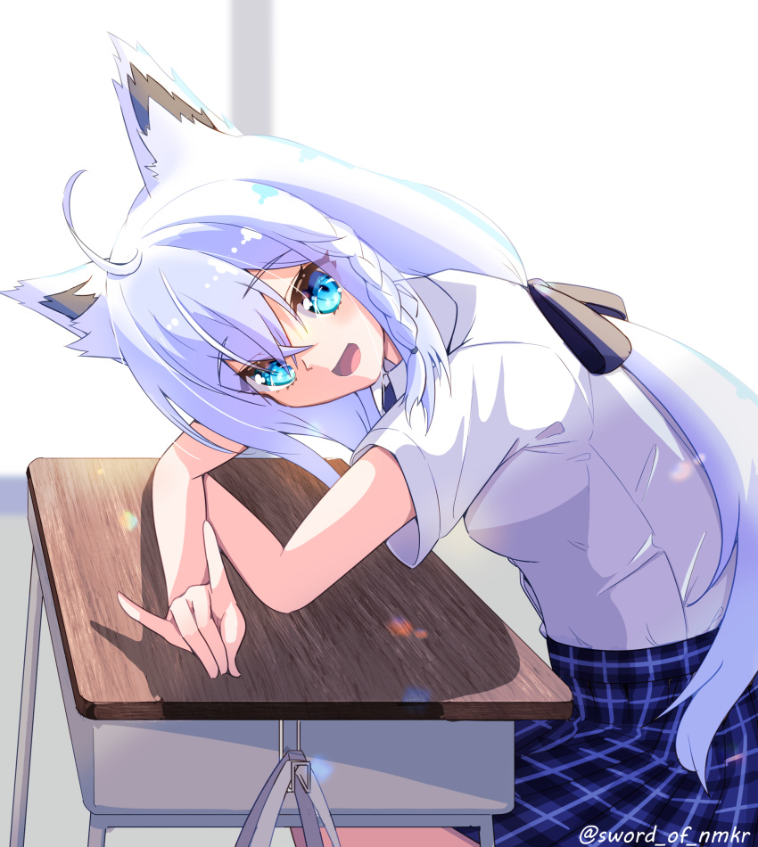 1girl, ahoge, animal_ear_fluff, animal_ears, arm_rest, backlighting, bangs, black_bow