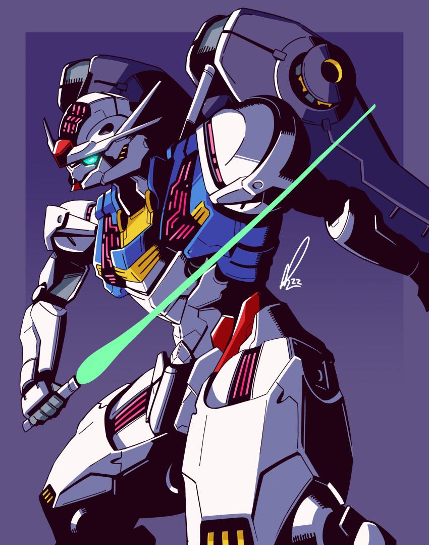2022, absurdres, alex_(apdoodles), blue_eyes, cowboy_shot, glowing, glowing_eye, gundam