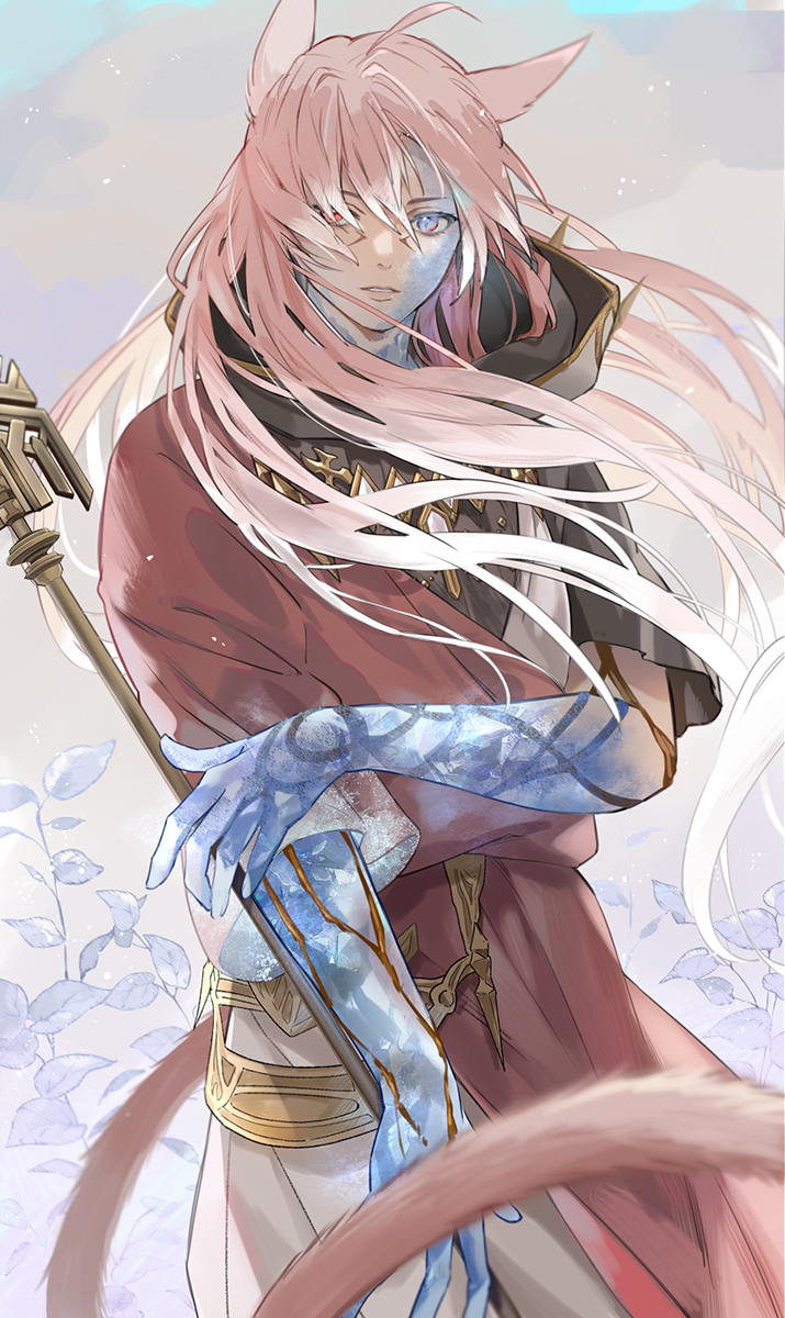 1boy, ahoge, alternate_hair_length, alternate_hairstyle, androgynous, animal_ears, babape, bangs