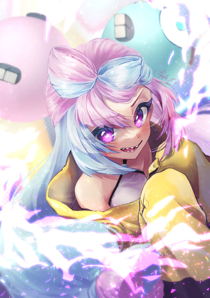 1girl, absurdres, armpits, bow-shaped_hair, character_hair_ornament, hair_ornament, hexagon_print, highres