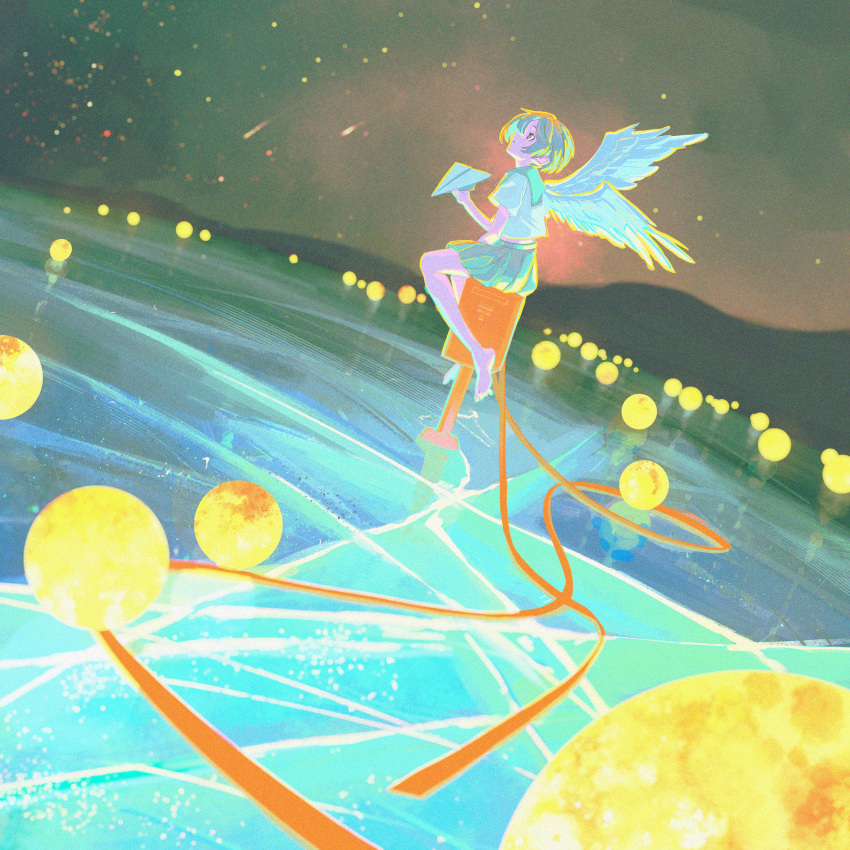 1girl, absurdres, ball, barefoot, full_body, glowing, highres, holding
