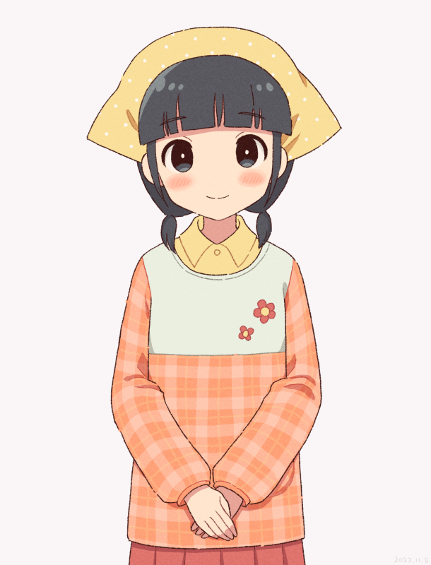 1girl, apron, bangs, black_eyes, black_hair, blunt_bangs, hotori_(tdkbank), kappougi