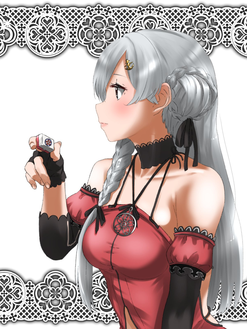 .live, 1girl, anchor_symbol, braid, braided_bun, breasts, choker, collarbone