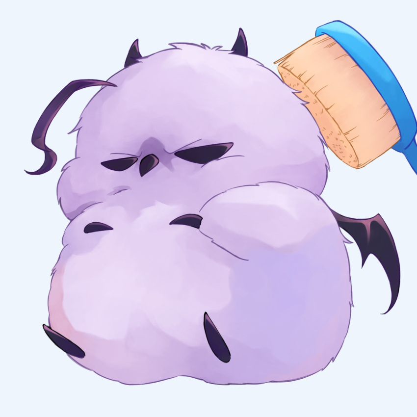 1boy, ahoge, alternate_form, black_eyes, black_horns, hair_brush, highres, horns, mairimashita!_iruma-kun, nabe_a_451211, naberius_kalego, simple_background, solo, white_background, wings