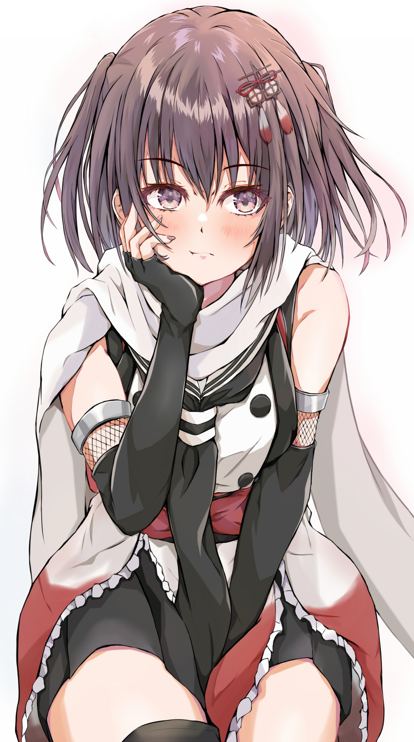 1girl, absurdres, bangs, black_gloves, black_neckerchief, black_skirt, black_thighhighs, blunt_bangs