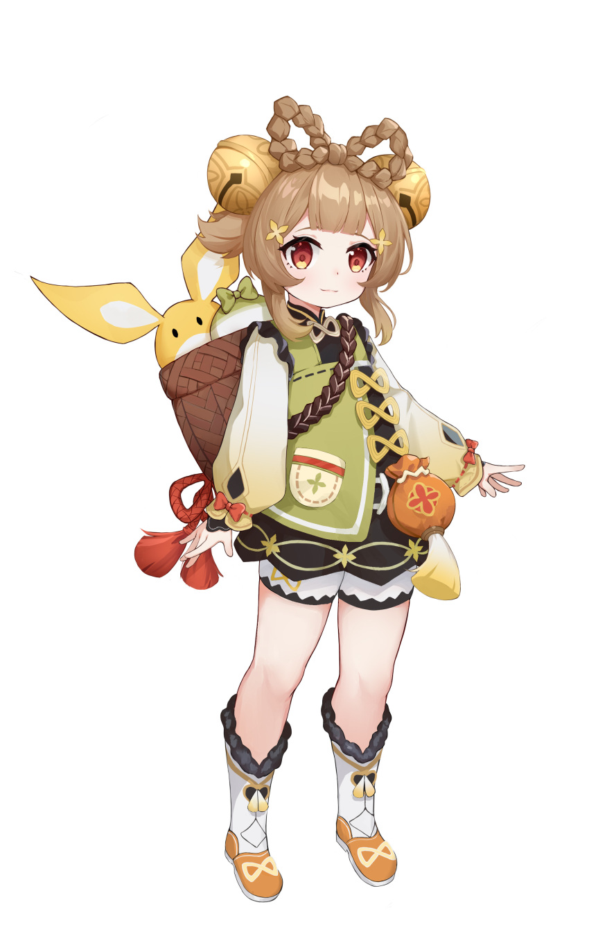 1girl, absurdres, bangs, basket, bloomers, blunt_bangs, braid, brown_hair