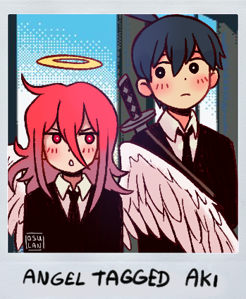 2boys, angel_devil_(chainsaw_man), angel_wings, black_hair, black_jacket, black_necktie, blush, chainsaw_man