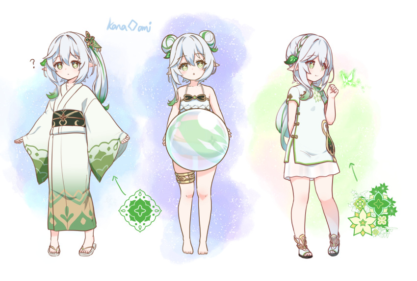1girl, ?, alternate_costume, ball, bangs, barefoot, beachball, bikini