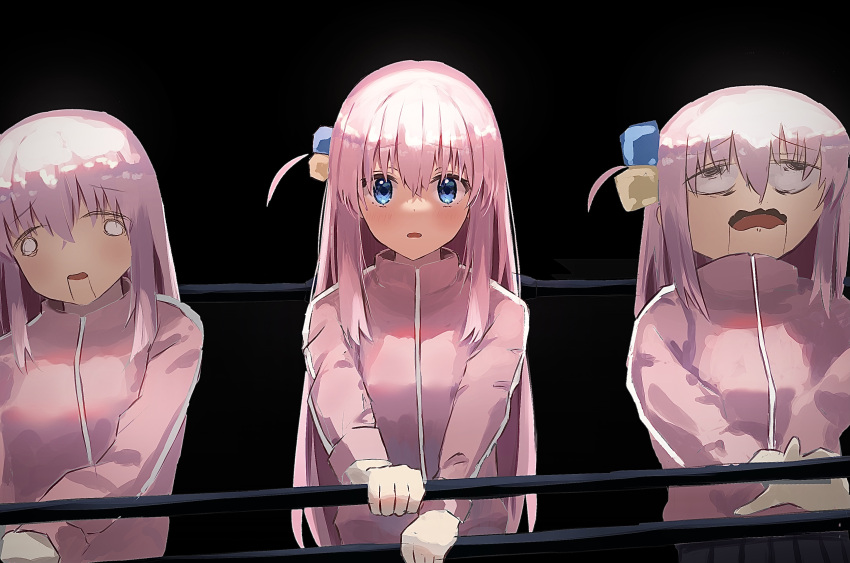 1girl, absurdres, bangs, blue_eyes, bocchi_the_rock!, butasanp, commentary_request, derivative_work