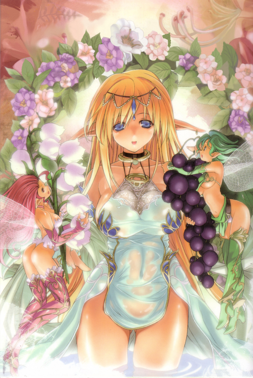 cleavage, fairy, miwa_yoshikazu, see_through, thigh-highs, under_boob