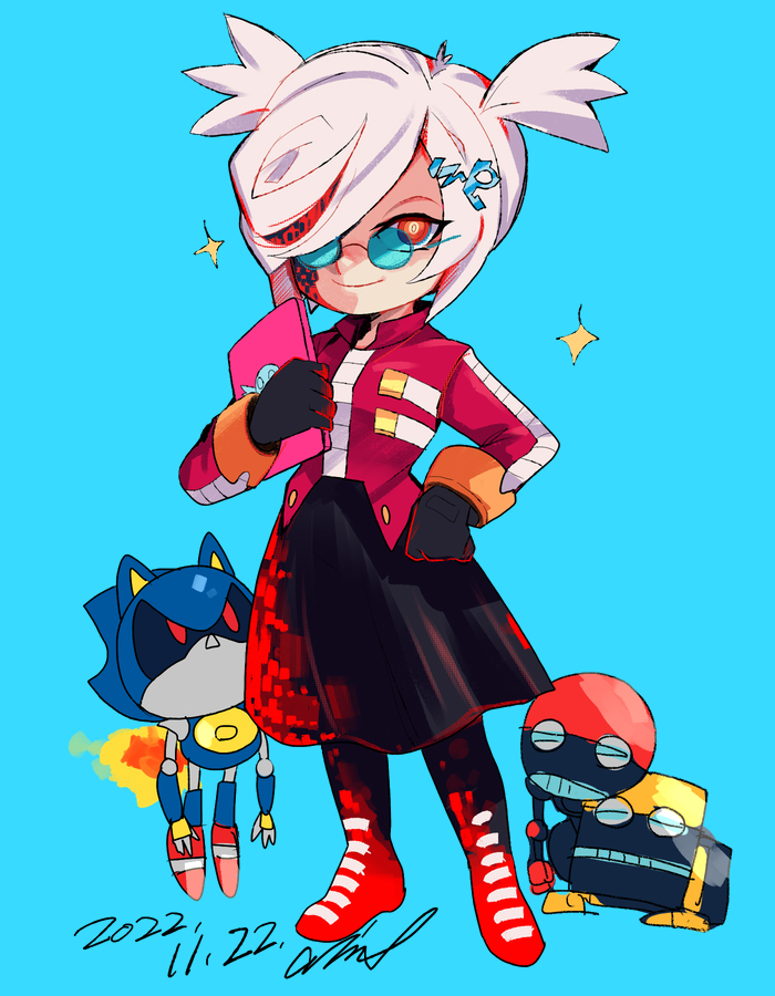 1girl, aimf, alternate_hairstyle, black_gloves, black_skirt, closed_mouth, cubot, dated