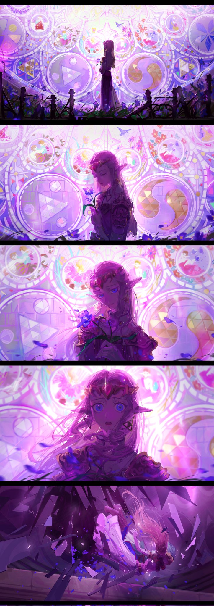 1girl, armor, bangs, blonde_hair, blue_eyes, closed_eyes, dress, falling_petals
