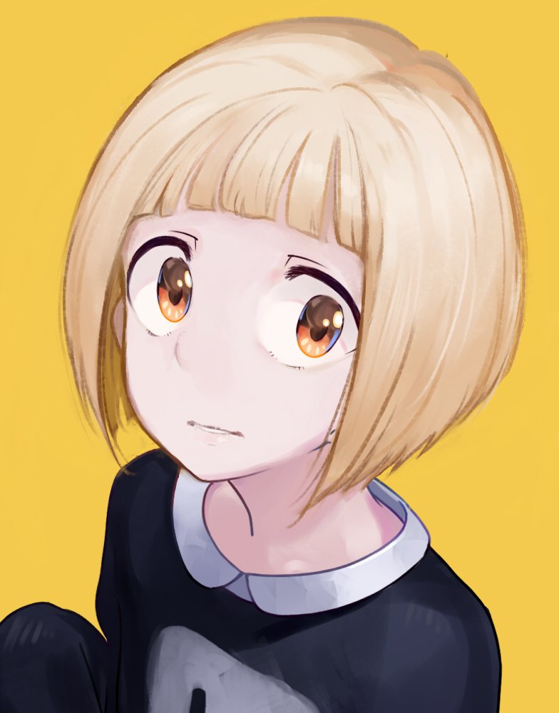 1girl, alternate_hairstyle, blonde_hair, bob_cut, brown_eyes, idolmaster, looking_at_viewer, parted_lips