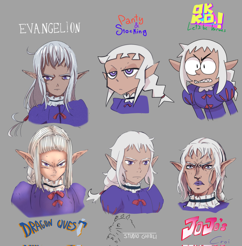 1boy, croiplant, dark_elf, dragon_quest, dungeon_meshi, elf, frown, furrowed_brow