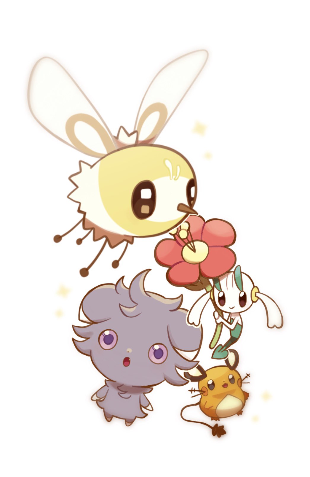 :o, brown_eyes, chirosamu, closed_mouth, commentary_request, cutiefly, dedenne, espurr