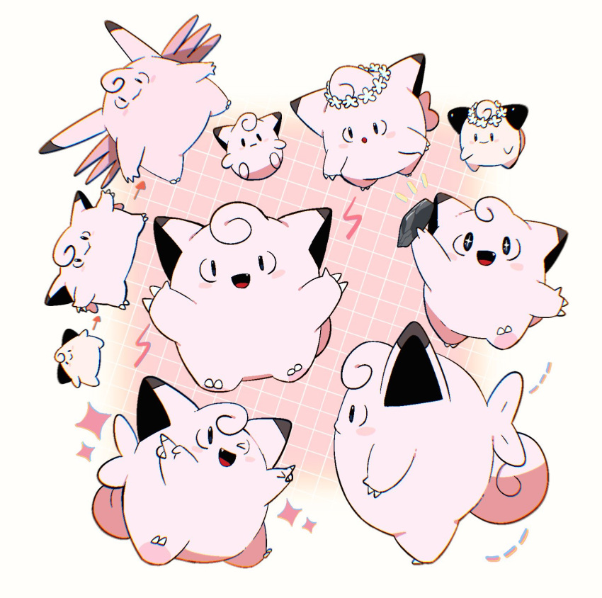 >_o, +_+, :d, arrow_(symbol), blush_stickers, chirosamu, claws, clefable