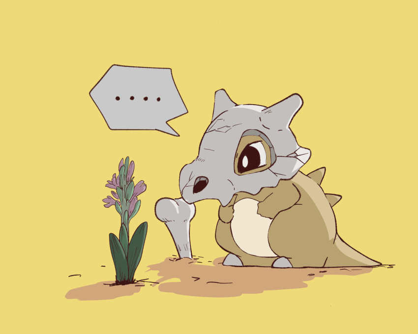 ..., black_eyes, bone, bright_pupils, commentary_request, crack, cubone, flower