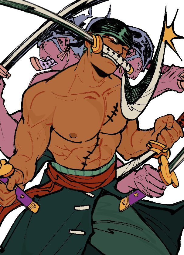 1boy, ashura_(one_piece), bandana, cranity, cropped, feet_out_of_frame, green_hair, male_focus