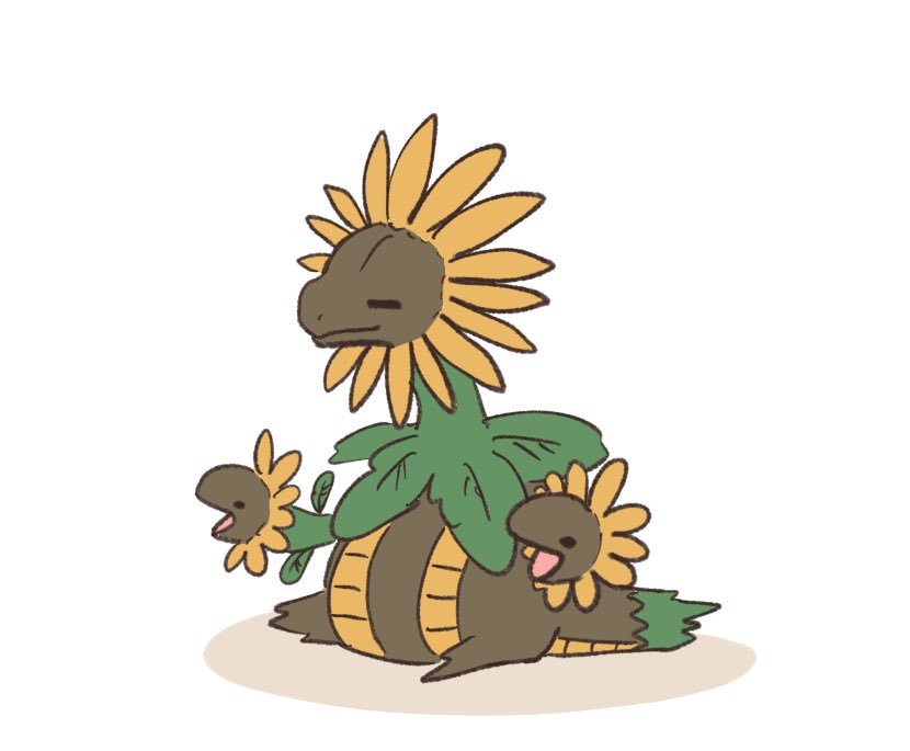 black_eyes, closed_eyes, closed_mouth, commentary_request, extra_heads, flower, full_body, hydreigon