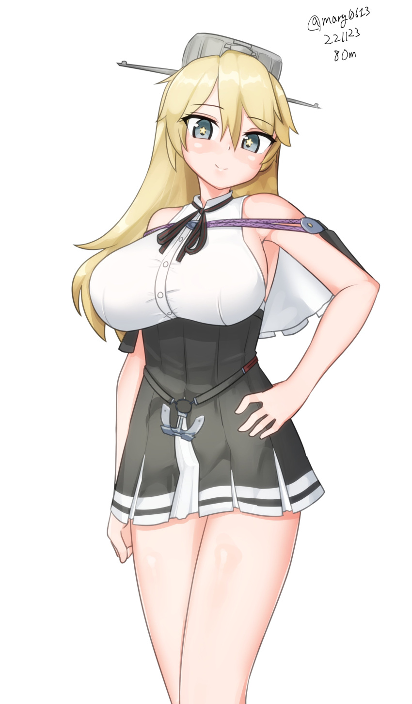 1girl, absurdres, black_skirt, blonde_hair, blue_eyes, breasts, capelet, collared_shirt