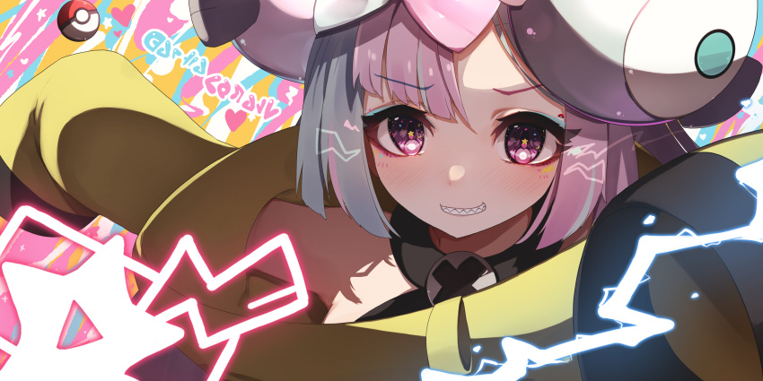 1girl, absurdres, bow-shaped_hair, character_hair_ornament, hair_ornament, hexagon_print, highres, iono_(pokemon)