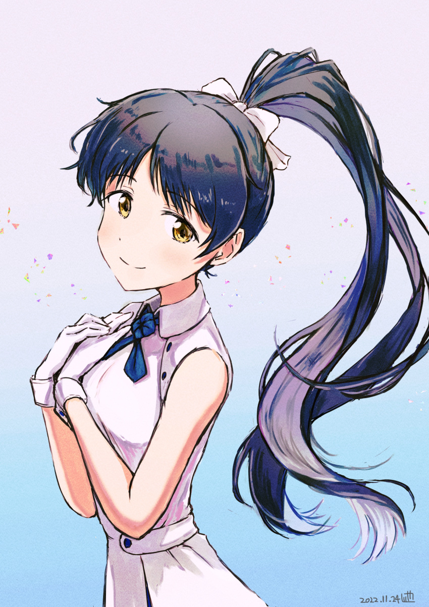 1girl, absurdres, bangs, birthday, black_hair, blue_background, commentary, dated