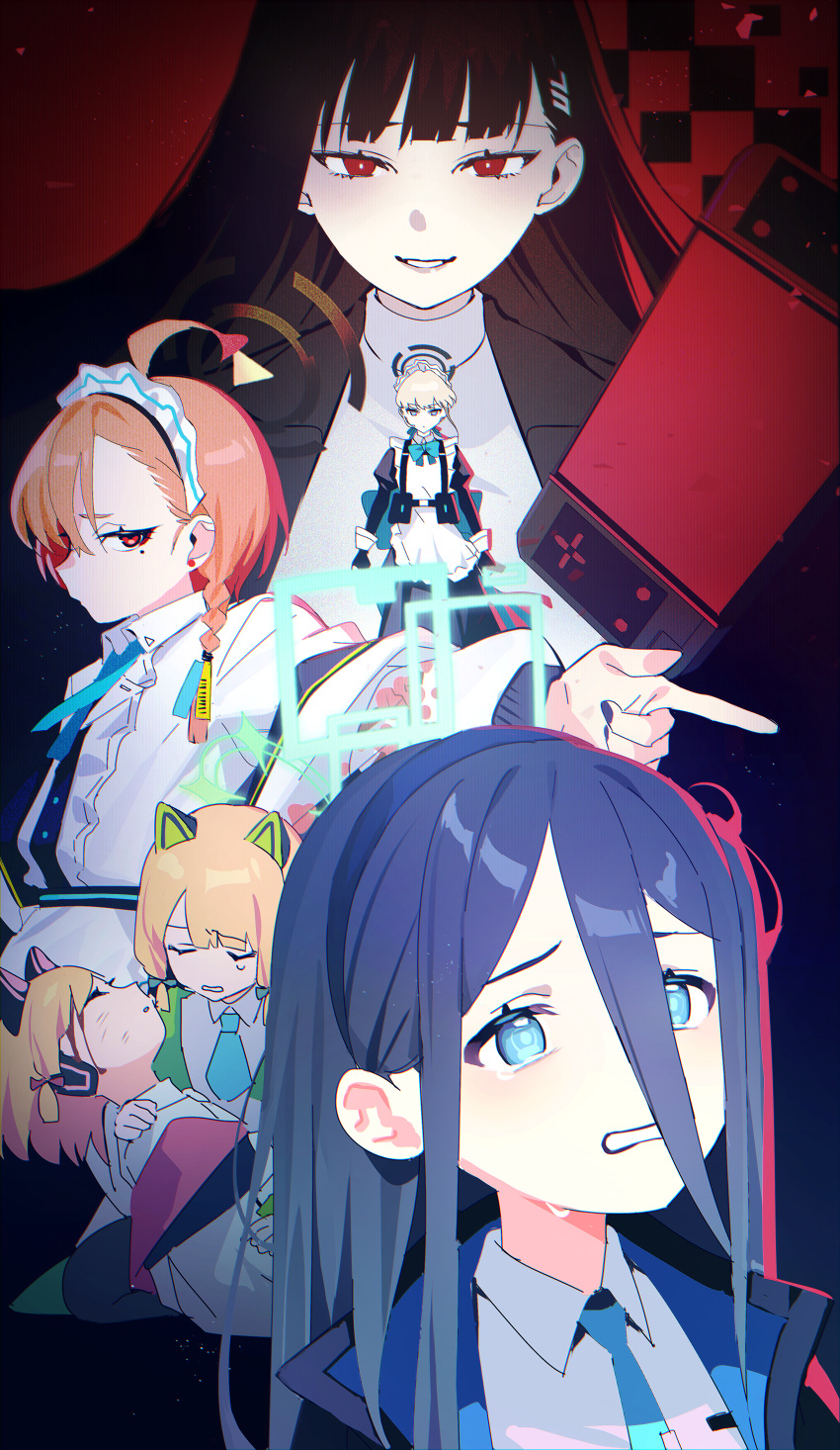 6+girls, absurdres, aris_(blue_archive), bangs, black_hair, black_hairband, blanchat, blonde_hair
