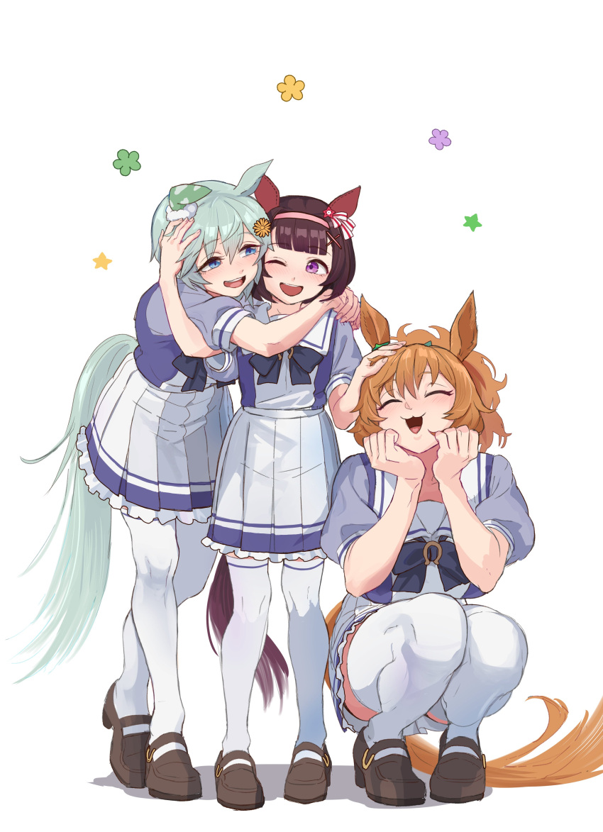 3girls, :3, ;d, ^_^, absurdres, animal_ears, bangs, benikirin