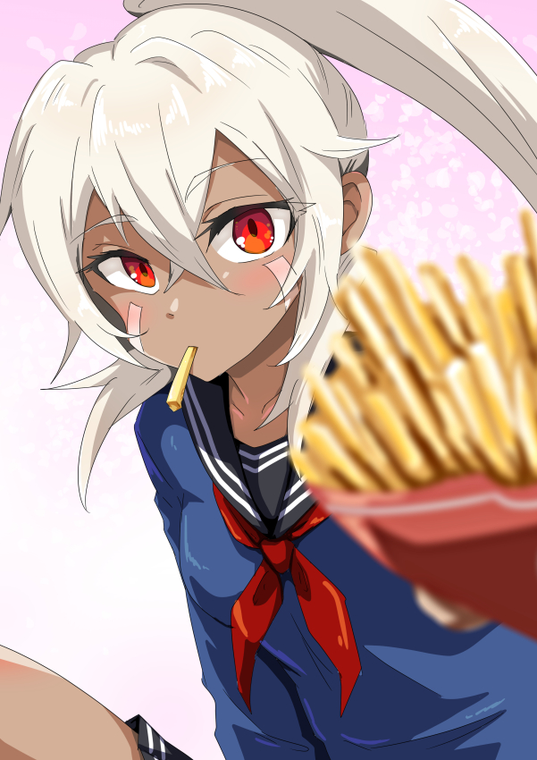 1girl, azur_lane, bangs, black_sailor_collar, black_skirt, blonde_hair, blue_shirt, blush