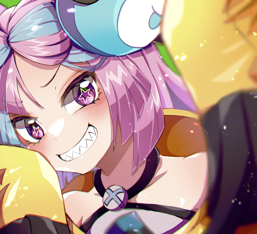 1girl, aqua_hair, bow-shaped_hair, character_hair_ornament, hair_ornament, highres, iono_(pokemon), jacket