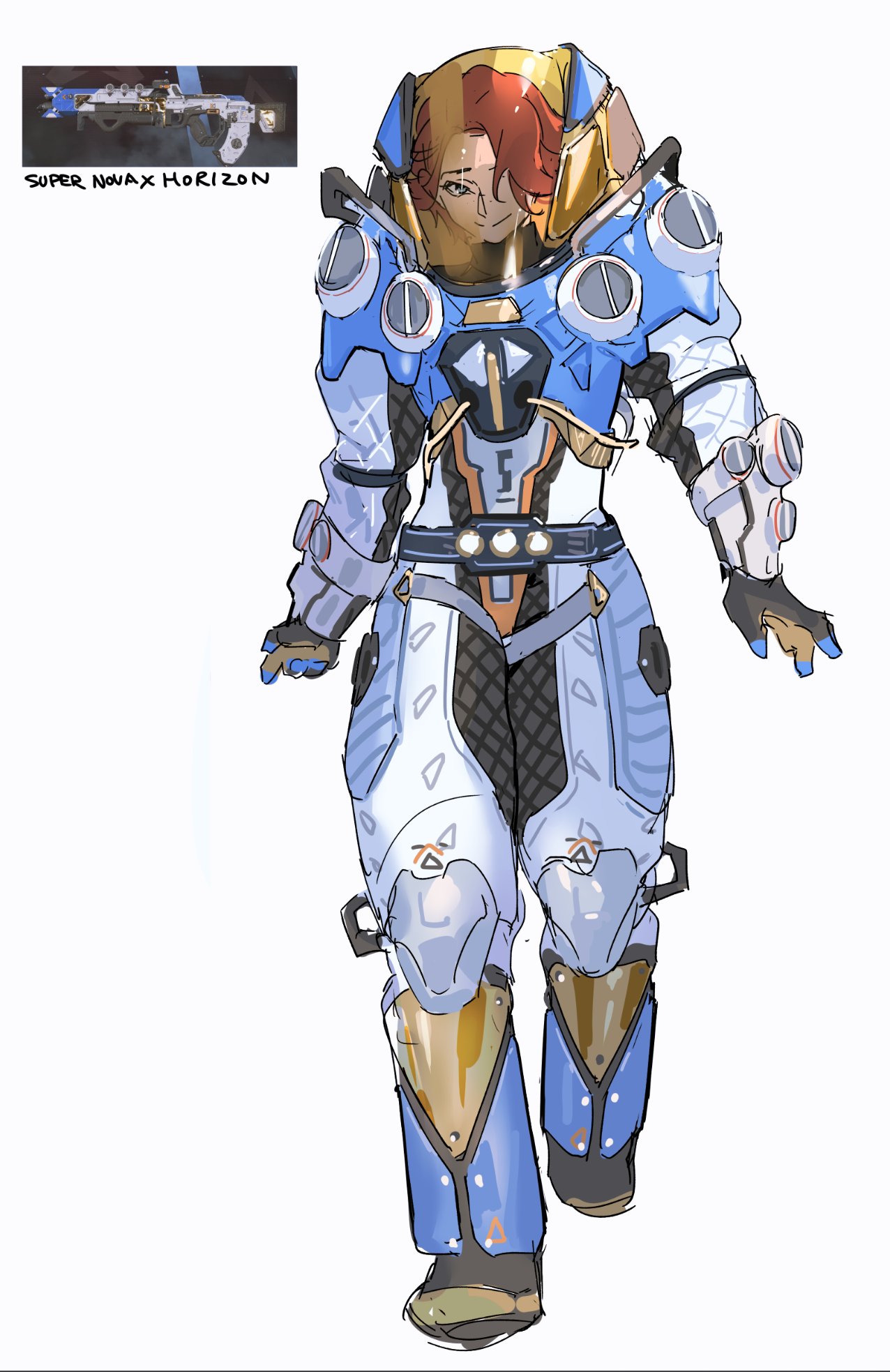 1girl, alternate_costume, animification, apex_legends, black_gloves, blue_eyes, brown_hair, full_body
