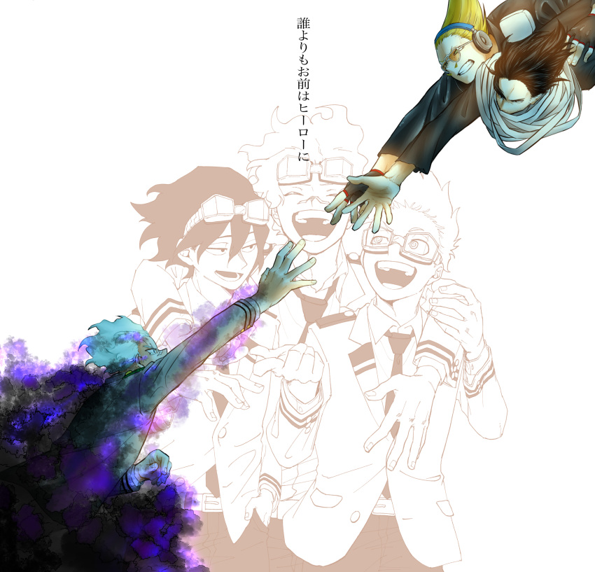 3boys, :d, ^_^, ^o^, absurdres, aged_down, arm_around_shoulder, bandage_on_face