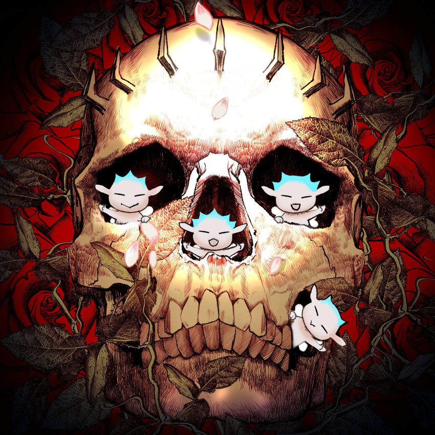 5boys, berserk, blue_hair, chibi, fairy, fairy_wings, falling_petals, flower