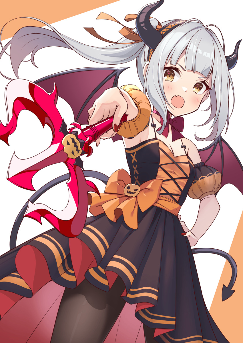 1girl, alternate_costume, alternate_legwear, angry, bare_shoulders, black_dress, black_pantyhose, breasts