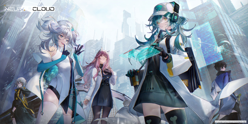 1boy, 4girls, absurdres, aki_(girls'_frontline_nc), animal_ears, antonina_(girls'_frontline_nc), aqua_hair, bangs