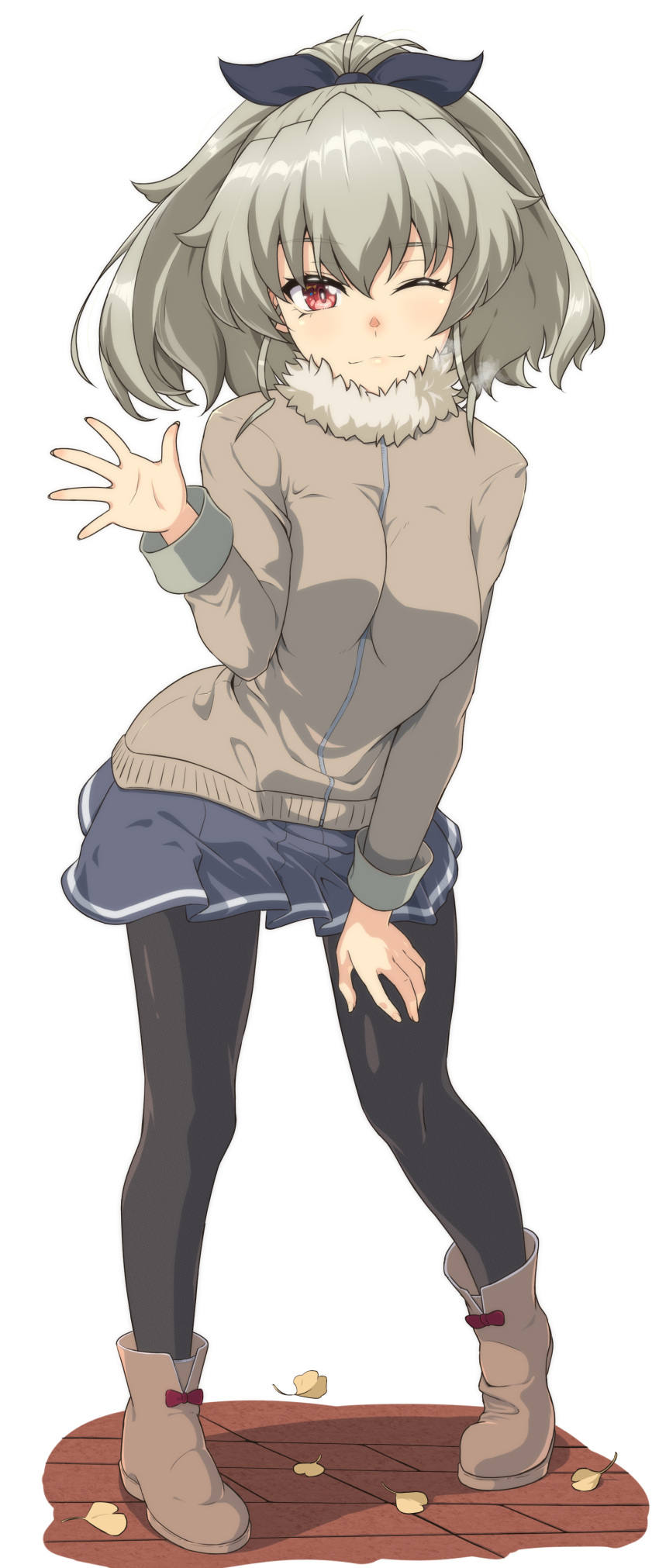 1girl, ;), absurdres, ada_badguy, alternate_costume, alternate_hairstyle, anchovy_(girls_und_panzer), black_pantyhose