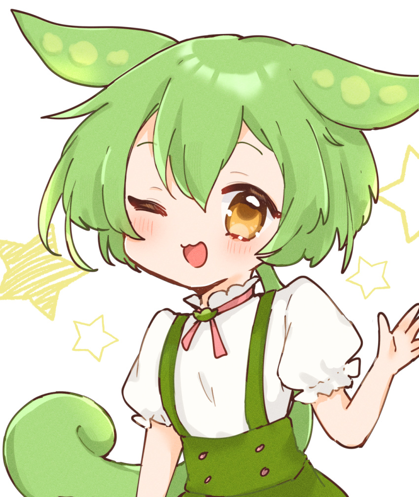1girl, bangs, blush, green_hair, green_suspenders, highres, looking_at_viewer, nepiui38