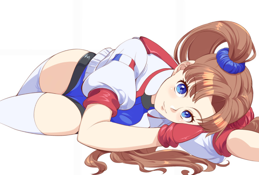 1girl, 34_(sanjushi), athletic_leotard, blue_eyes, blue_leotard, brown_hair, gloves, jacket