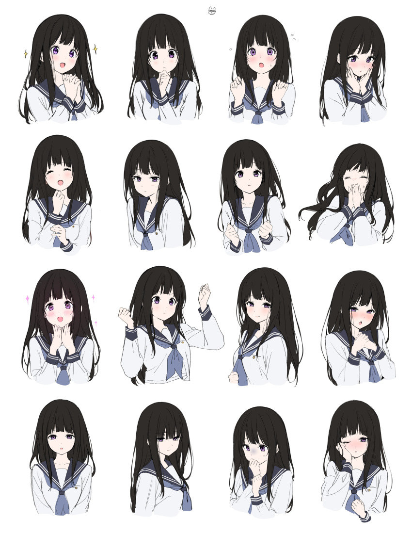 1girl, :o, absurdres, bangs, black_hair, black_sailor_collar, chitanda_eru, closed_mouth