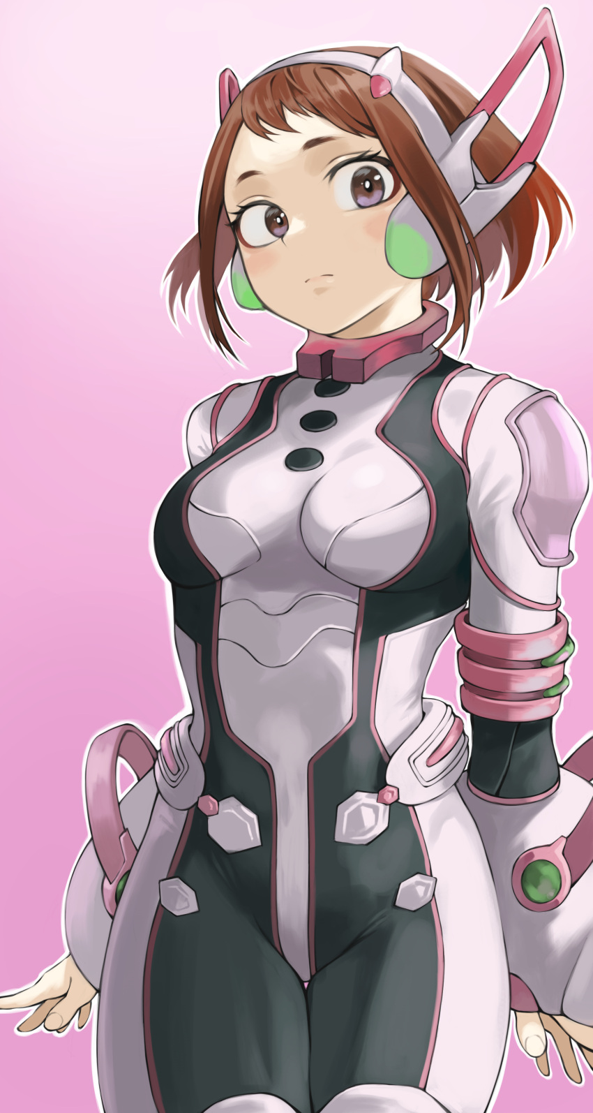 1girl, absurdres, arms_at_sides, black_bodysuit, blush_stickers, bob_cut, bodysuit, boku_no_hero_academia