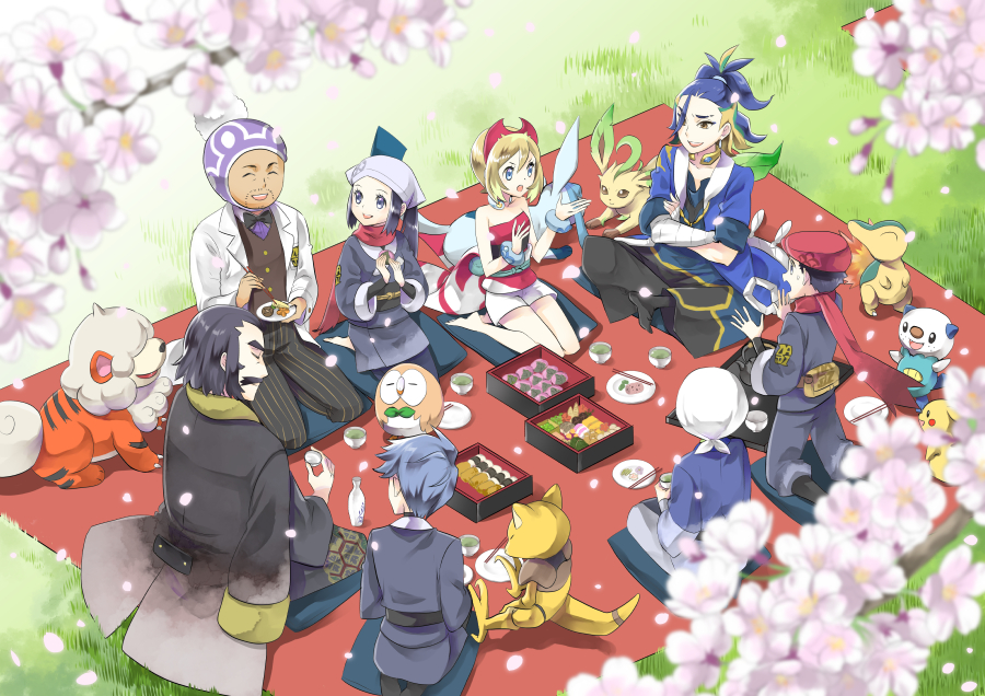 3girls, 5boys, abra, adaman_(pokemon), akari_(pokemon), bandana, bangs, barefoot