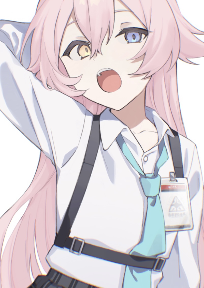 blue_archive, blue_eyes, blue_necktie, hakuhatsu, harness, heterochromia, hoshino_(blue_archive), name_tag