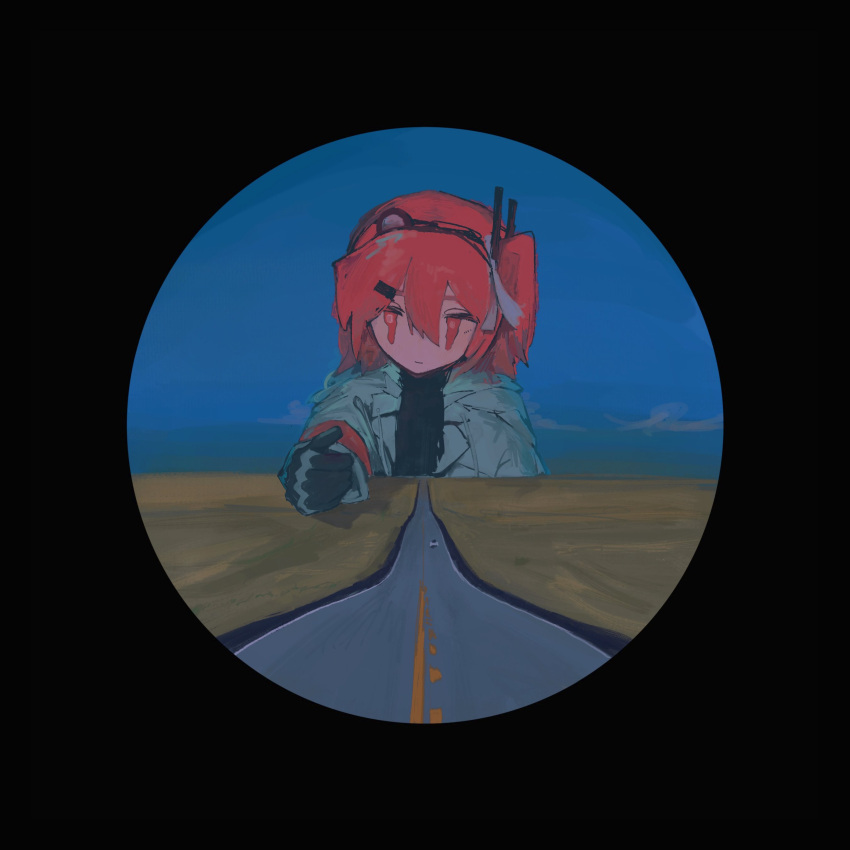 1girl, a.i._voice, absurdres, adachi_rei, bangs, black_border, black_gloves, black_headband