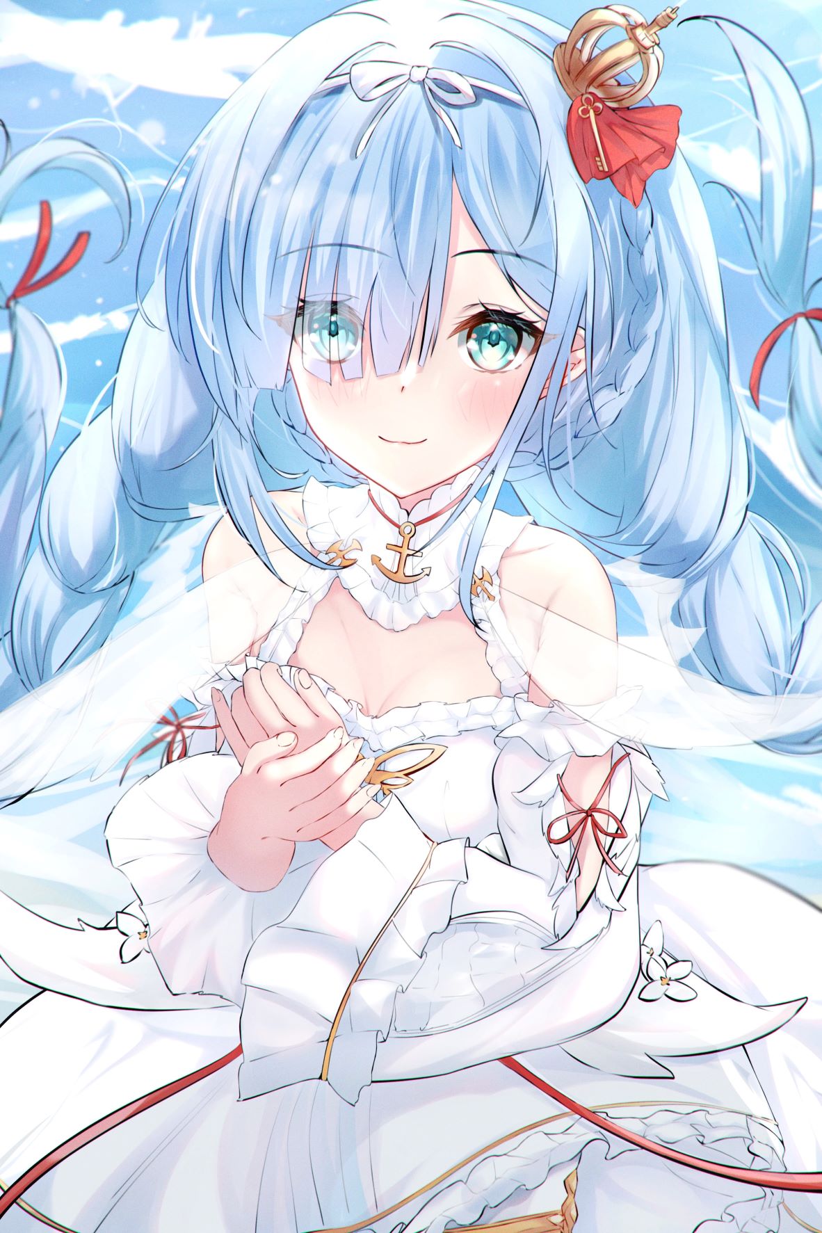 1girl, azur_lane, blue_eyes, blue_hair, blush, braid, breasts, collarbone