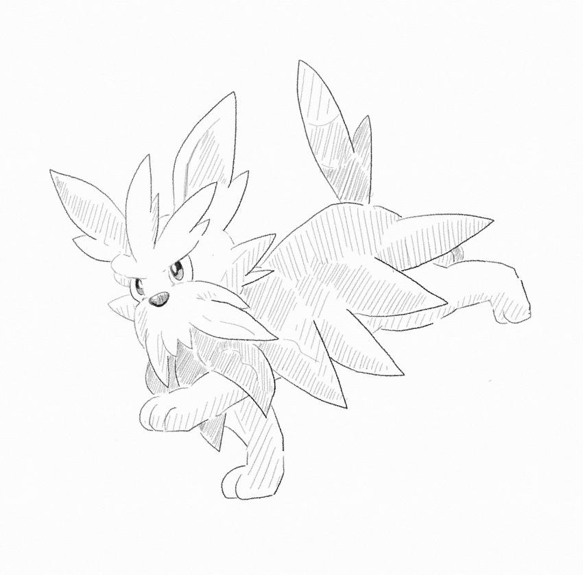 animal_focus, commentary_request, dog, from_side, full_body, greyscale, herdier, highres