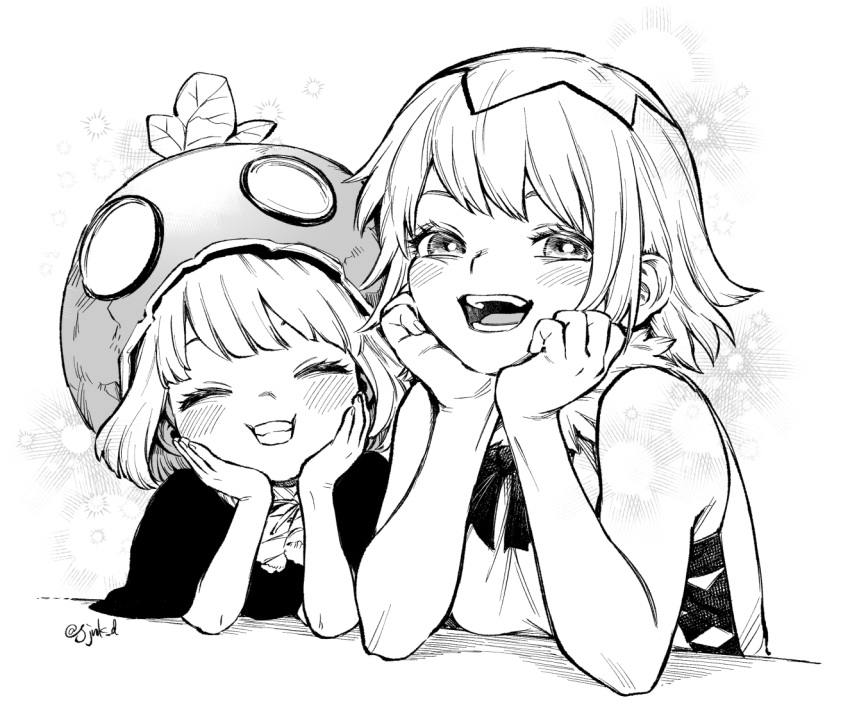 2girls, blush, breasts, character_request, child, closed_eyes, dr._stone, female_child