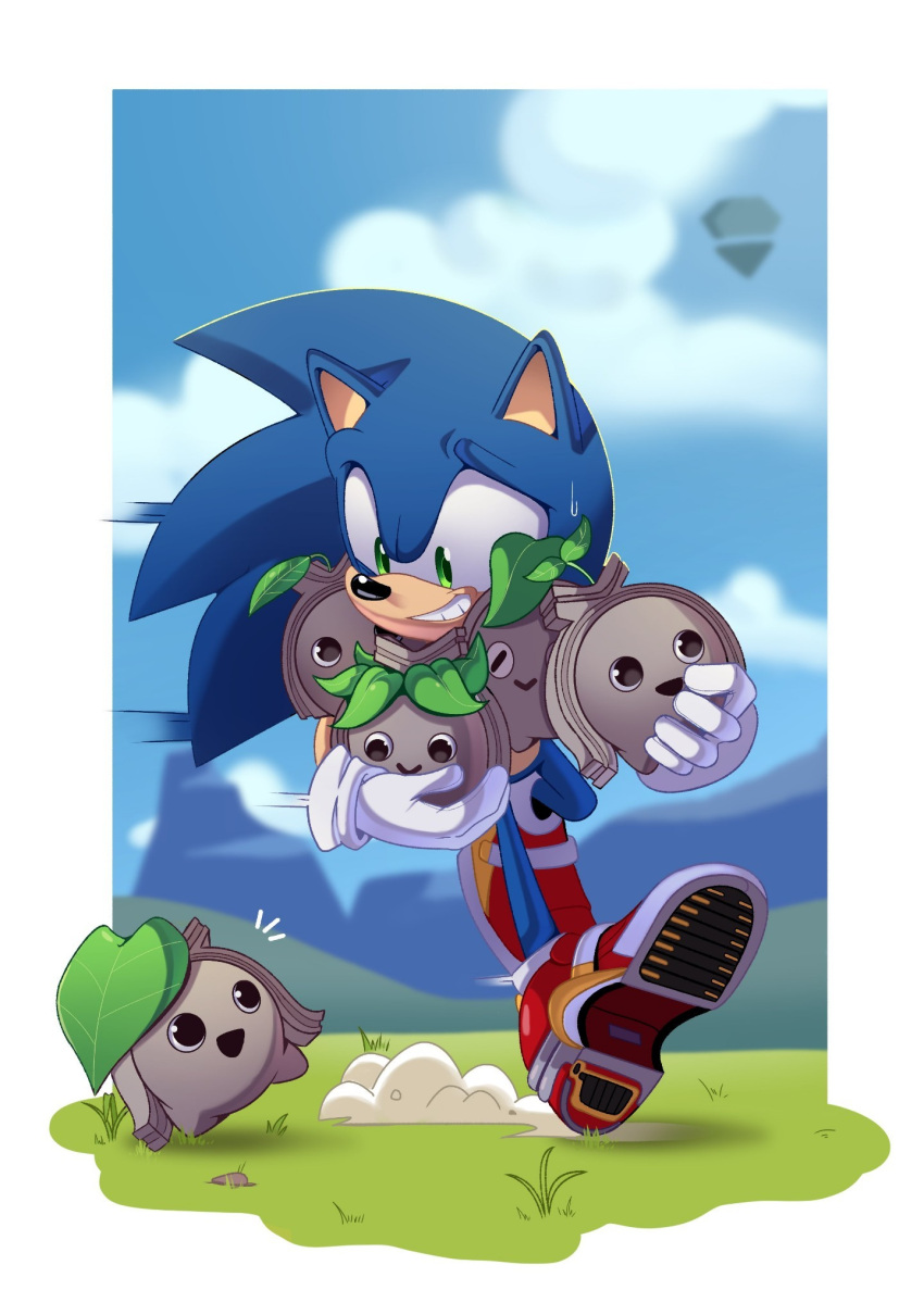 1boy, animal_ears, blue_sky, gloves, grass, green_eyes, highres, hikariviny01