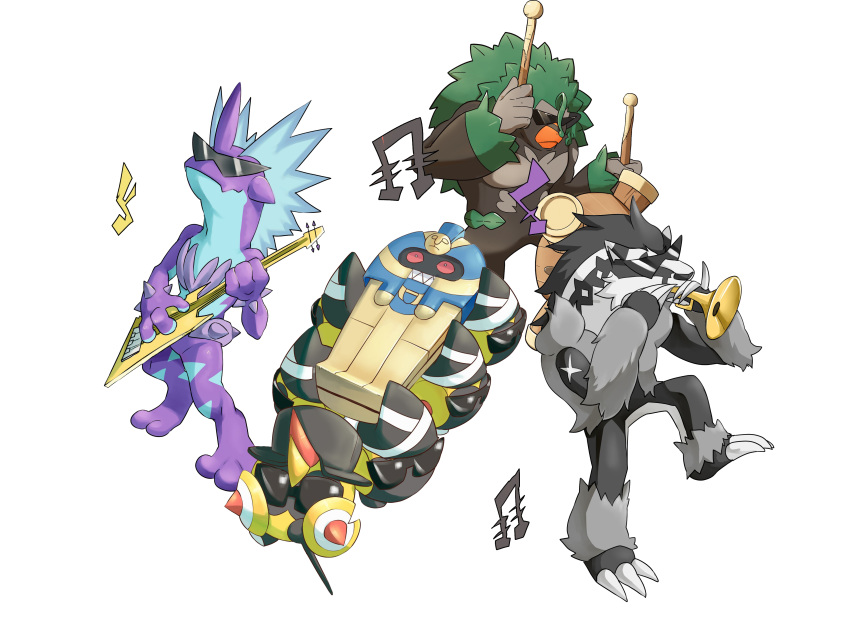 absurdres, carrying, cofagrigus, dancing_pallbearers_(meme), drum, drumsticks, falinks, guitar